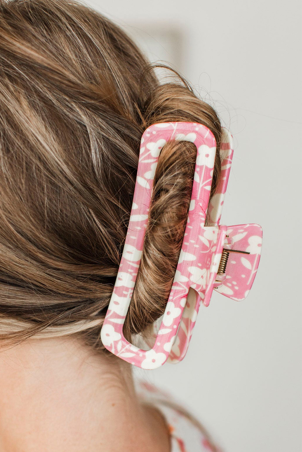 Pink Floral Printed Hollow Out Hair Claw