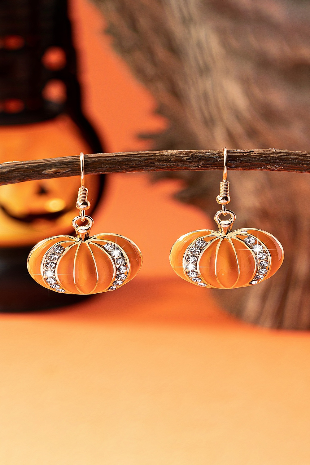 Shewin Wholesale Clothes Orange HALLOWEEN Rhinestone Pumpkin Hook Earrings