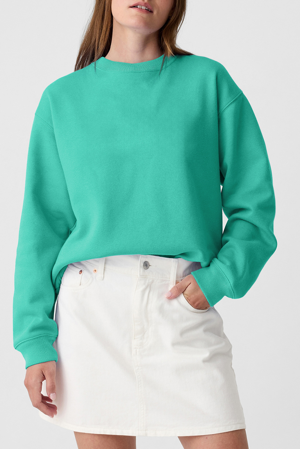 Shewin Wholesale Customized Aruba Blue Plain Drop Shoulder Crewneck Pullover SWEATSHIRT