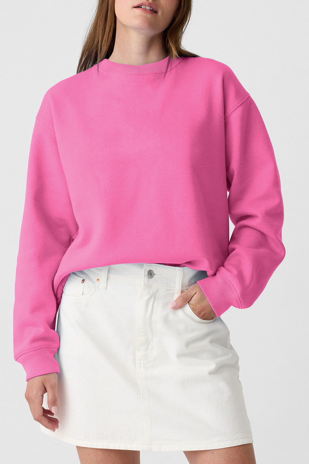 Shewin Wholesale Customized Bonbon Plain Drop Shoulder Crewneck Pullover SWEATSHIRT