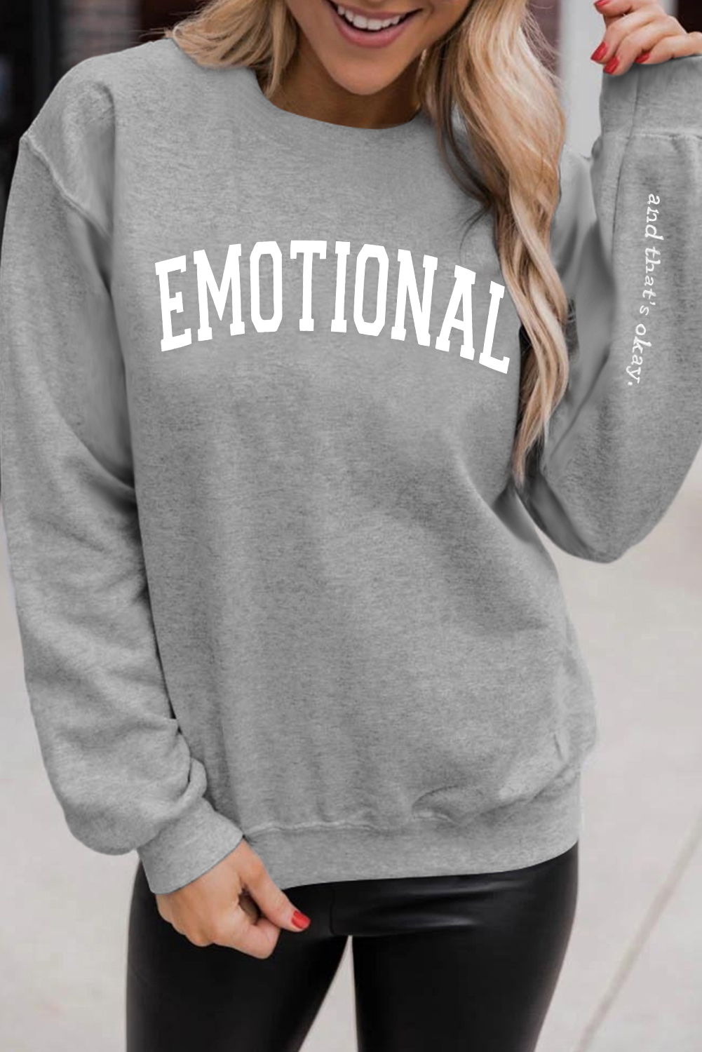 Shewin Wholesale Customized EMOTIONAL (And That's Okay) Gray Graphic SWEATSHIRT