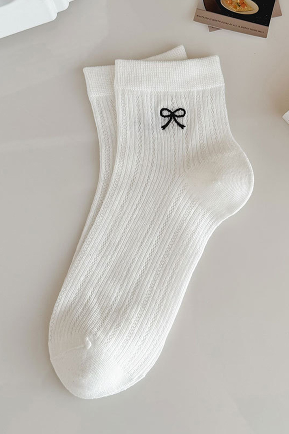 Shewin Wholesale Winter White Bow Knot Cotton Ankle SOCKS