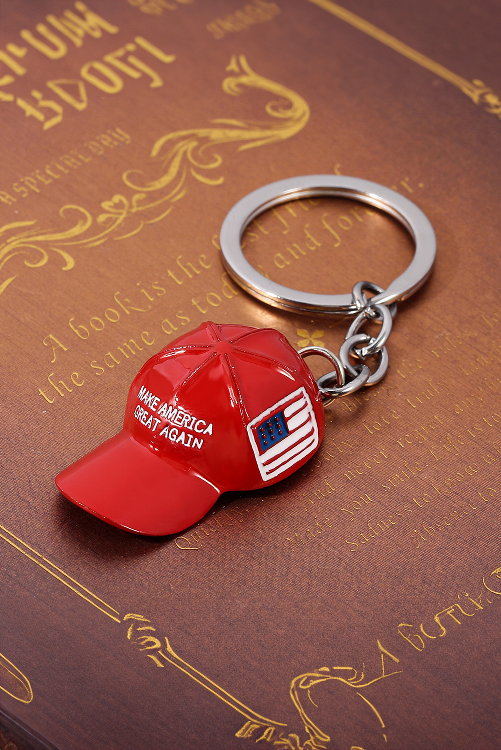 Shewin Wholesale New arrival Fiery Red American Flag Baseball Cap Key RING