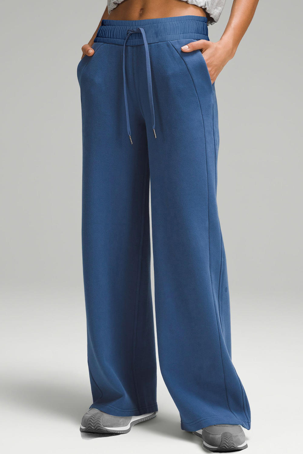 Shewin Wholesale Distributor Sail Blue Drawstring High Waist Wide Leg Pocketed PANTS