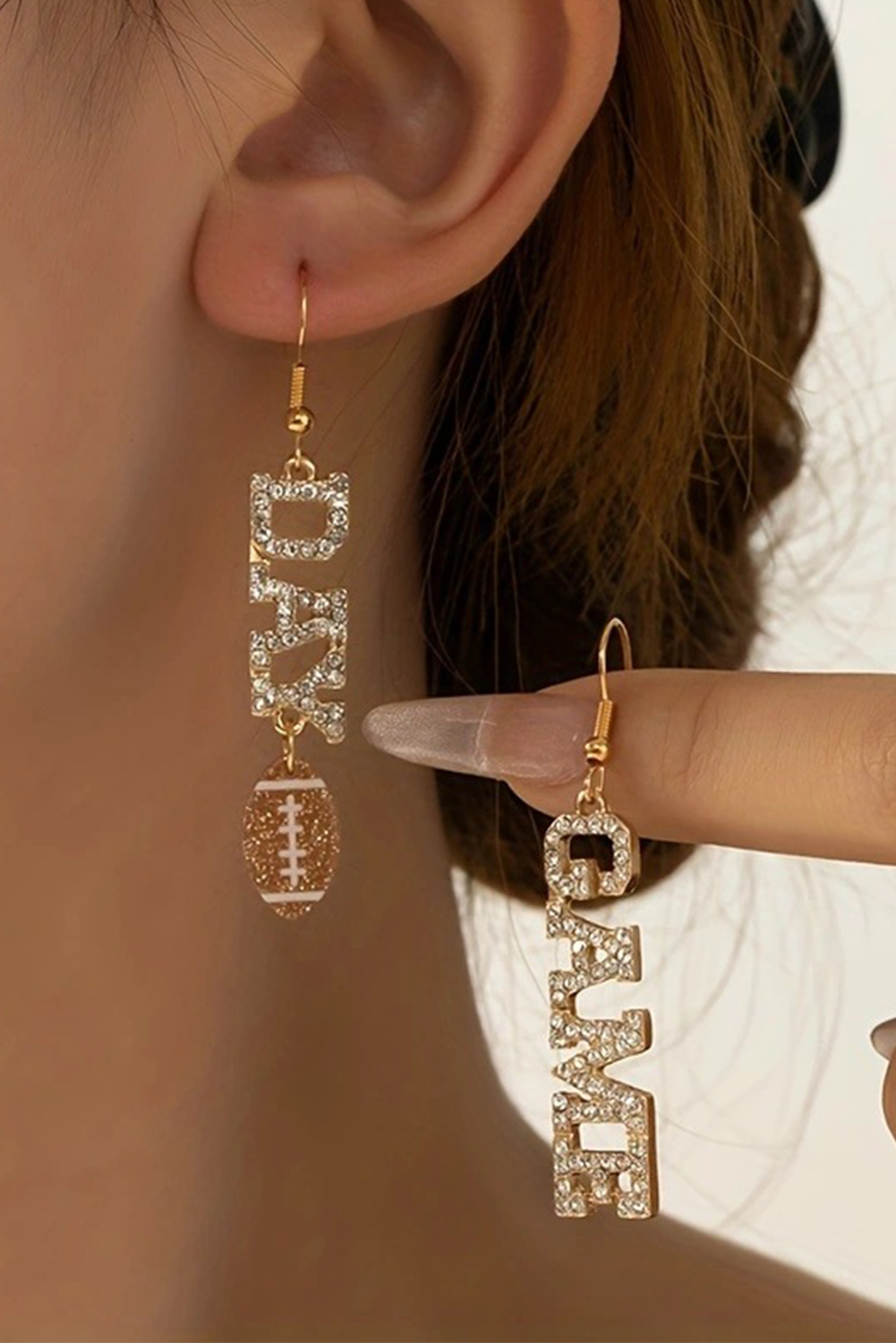 Shewin Wholesale NEW arrival Gold GAME DAY Rugby Rhinestone Dangle Earrings