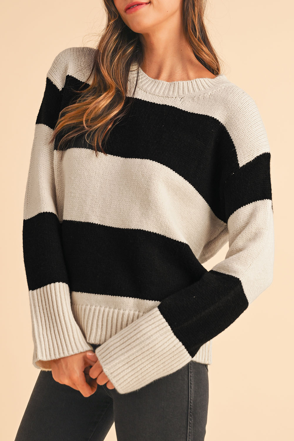 Shewin Dropship Jet Stream Colorblock Loose Pullover SWEATER