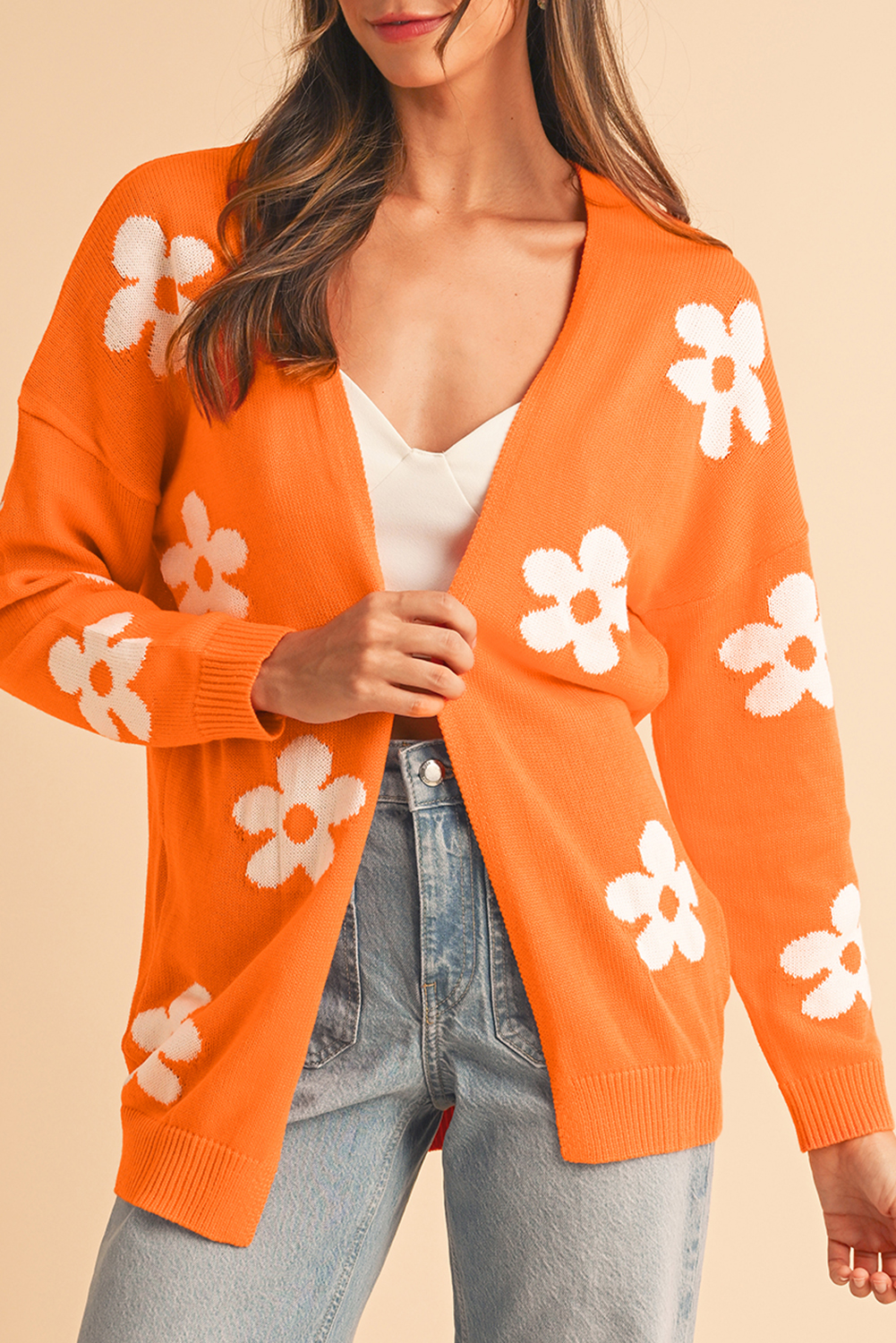 Orange 60s VINTAGE Flower Drop Shoulder Cardigan