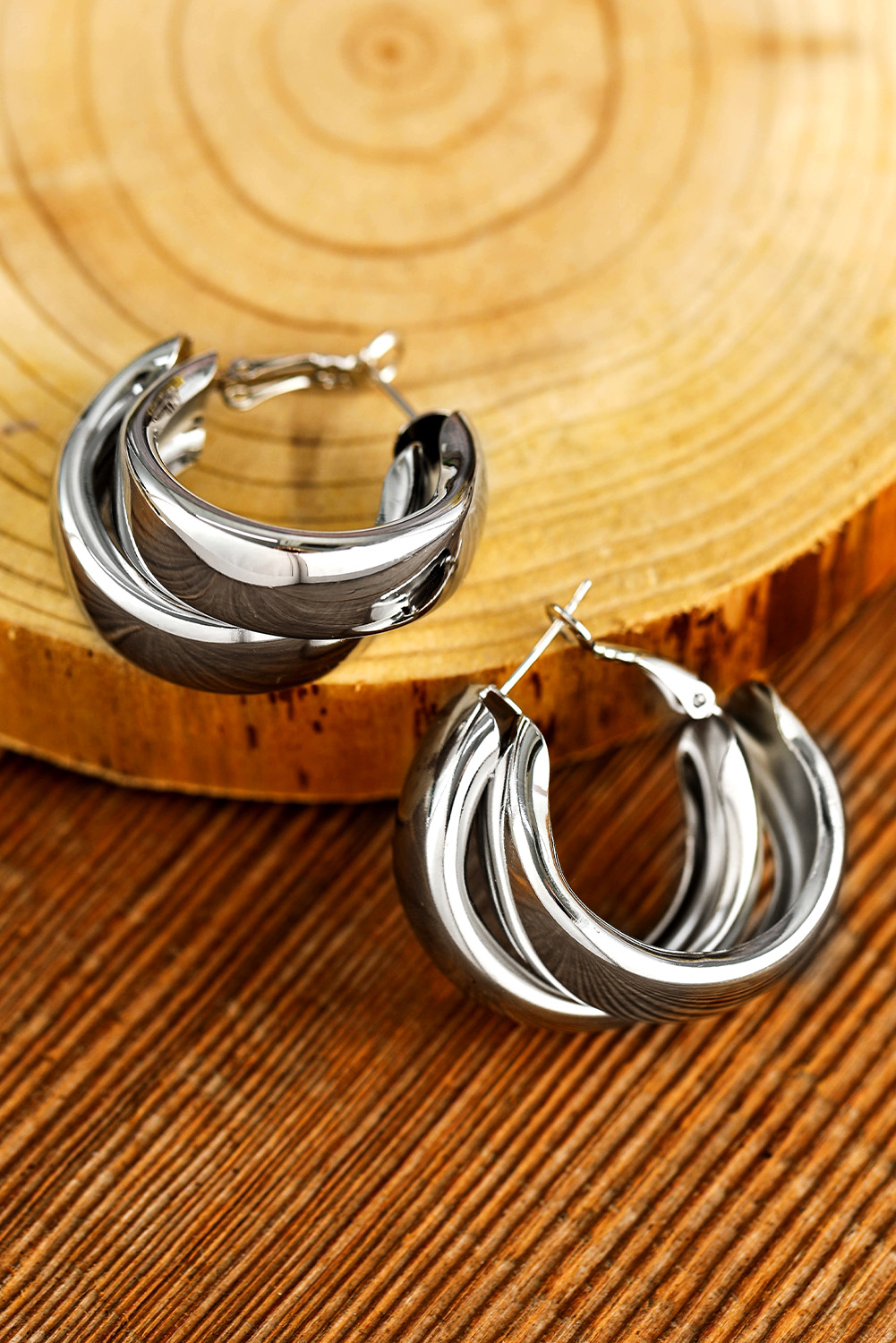 Silvery Layered HOOP Dangle EARRINGS