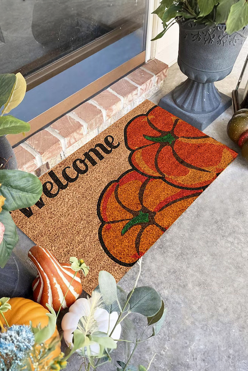 Shewin Wholesale Chic Lady Orange 40*60cm Pumpkin Graphic Welcome DOOR Mat