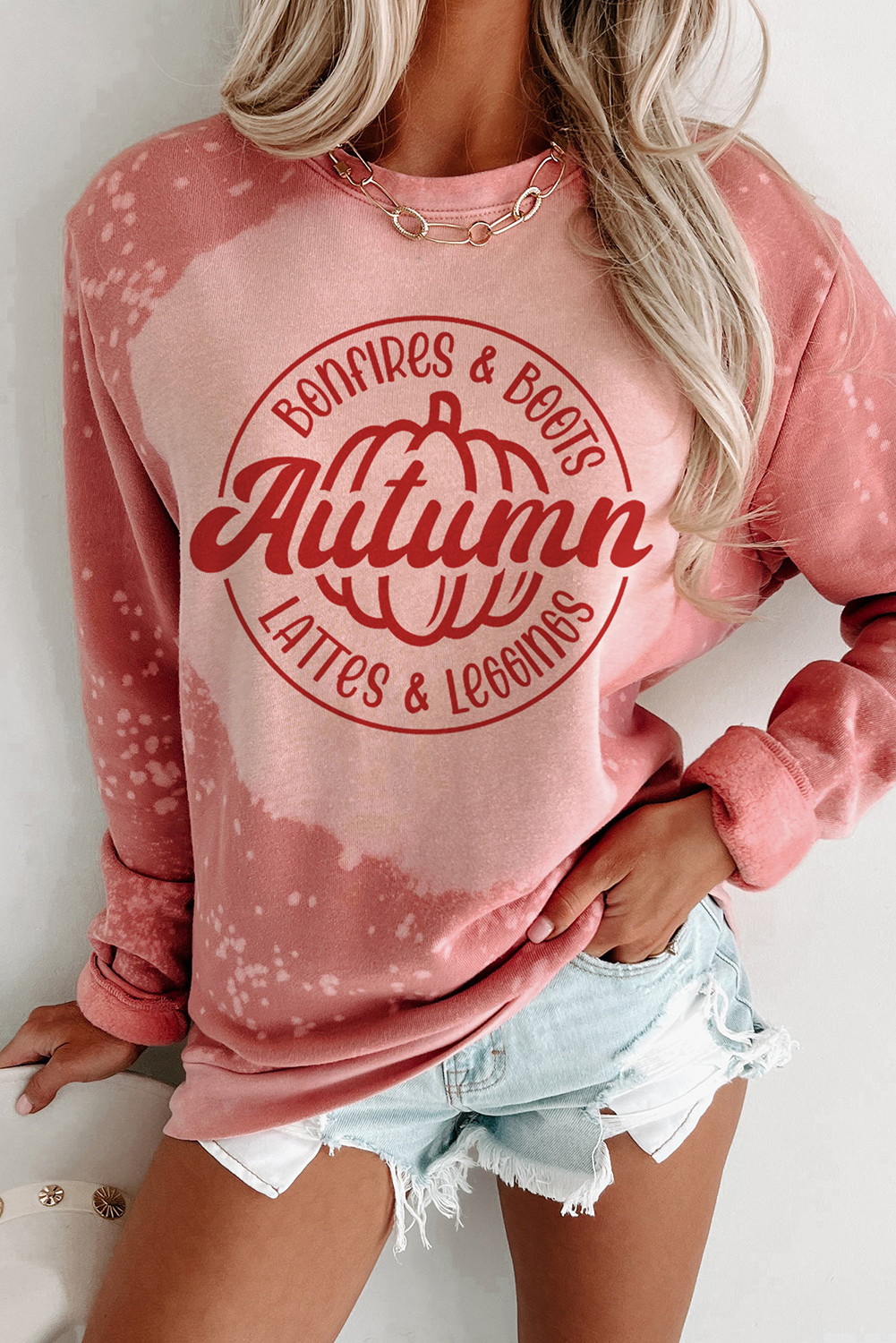 Pink TIE DYE Autumn Pumpkin Graphic Drop Shoulder Sweatshirt