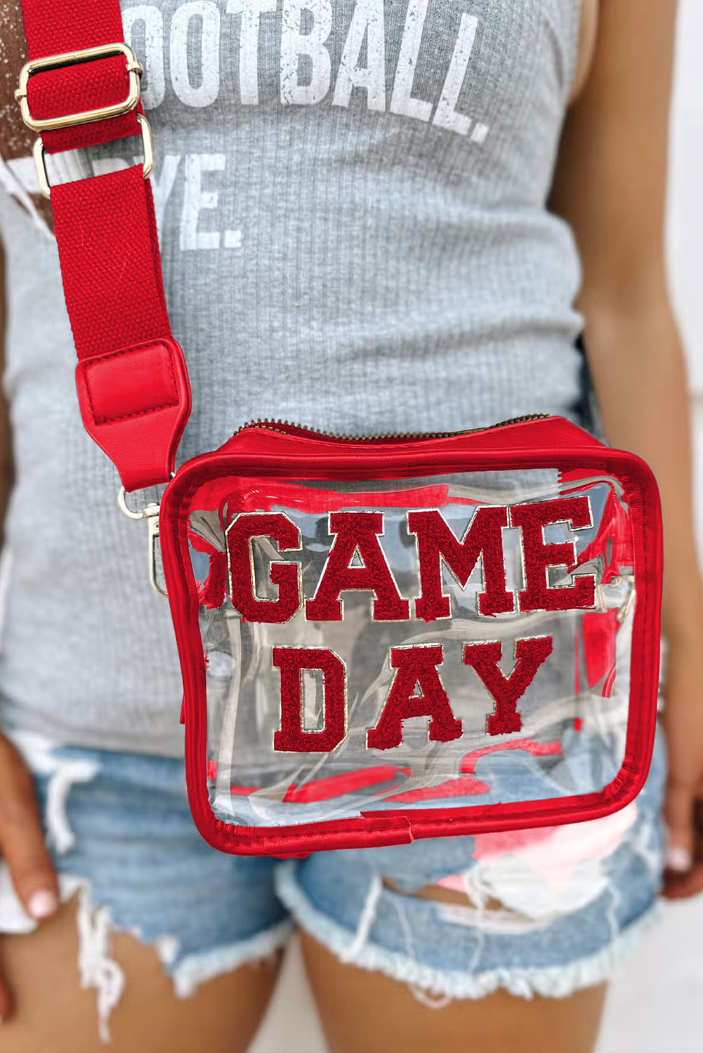 Fiery Red Chenille GAME DAY Pattern Clear BAG