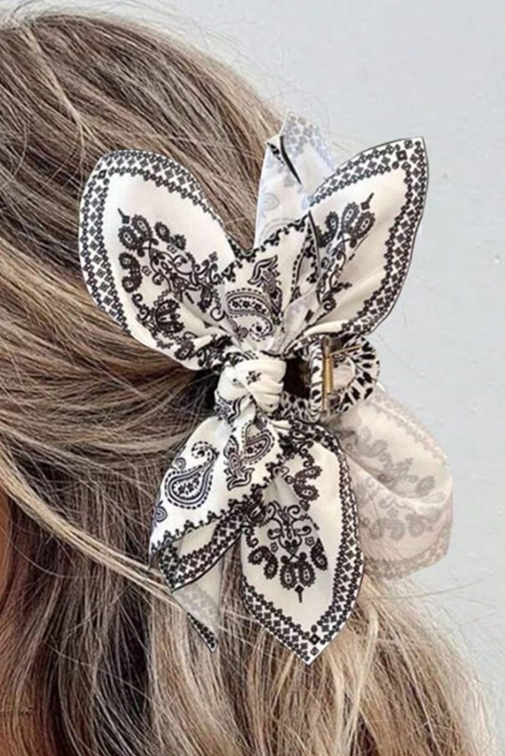 Shewin Wholesale Fashion Black Paisley Floral Print Bow Knot Hair Clip