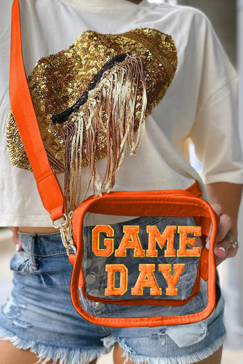 Orange Chenille GAME DAY Pattern Clear BAG