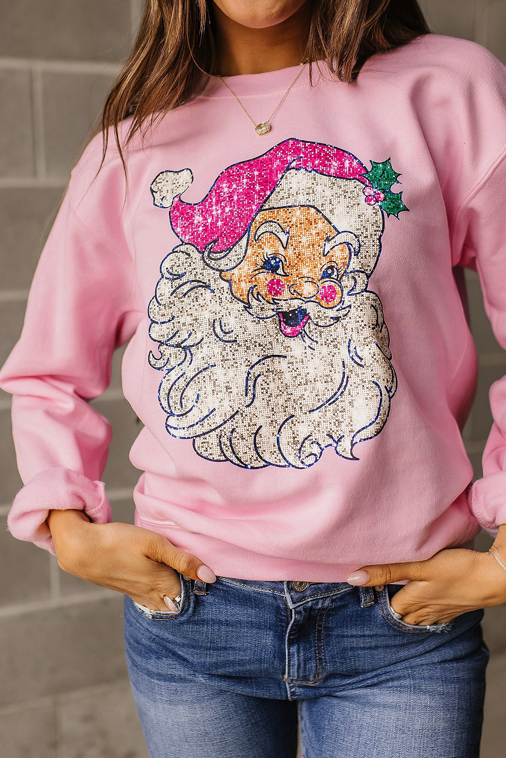 Pink Bold CHRISTMAS Claus Graphic Drop Shoulder Sweatshirt