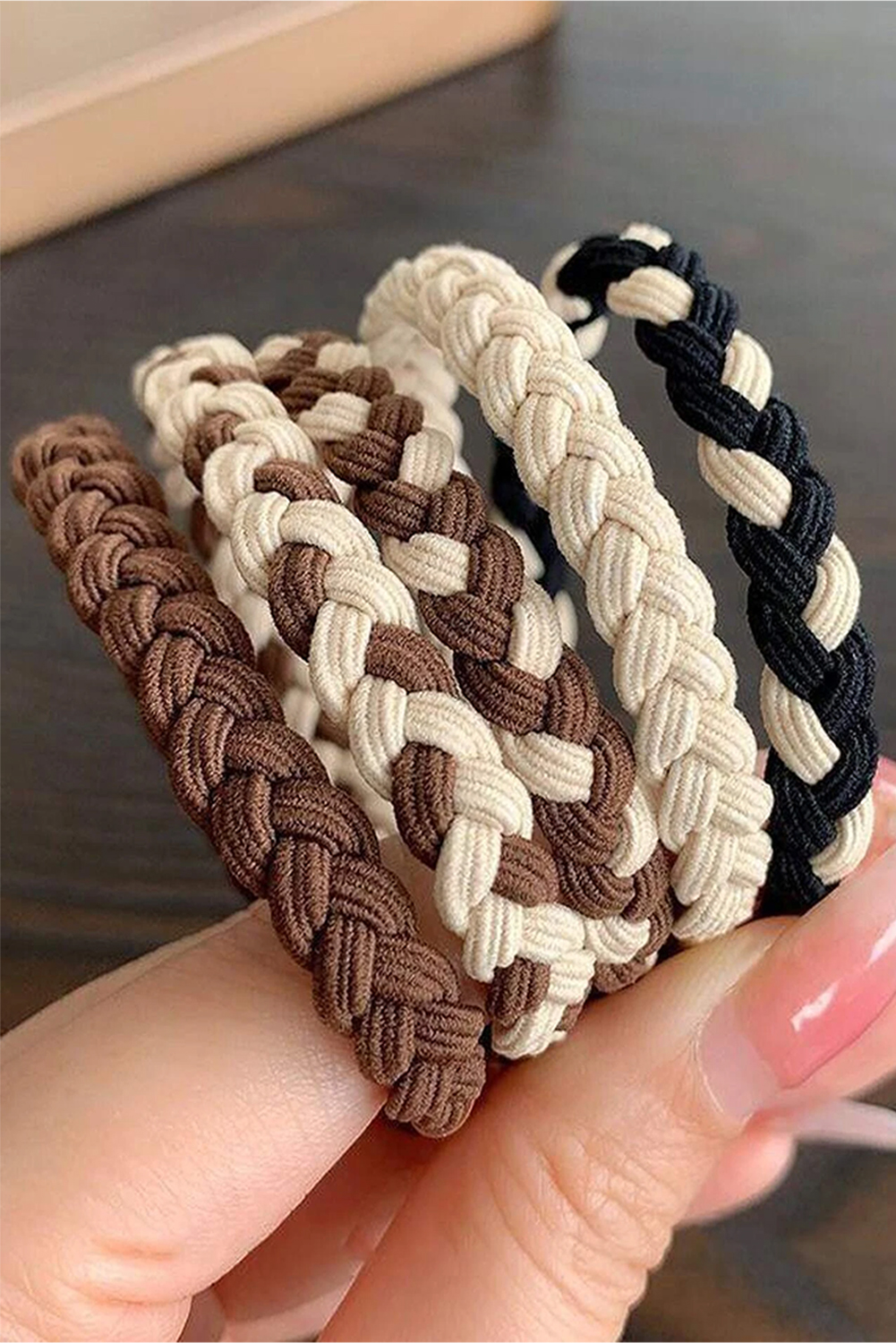 Shewin Wholesale Chic Women Khaki 5Pcs Braided Elastic Hairband