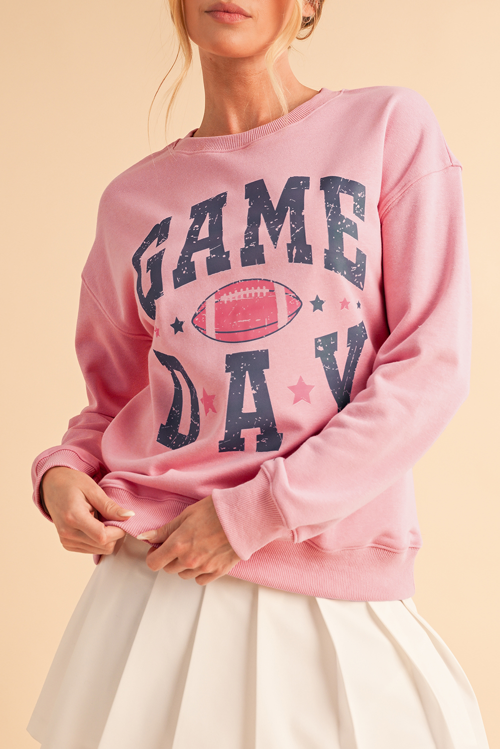 Shewin Wholesale Boutique Pink Rugby GAME DAY Graphic Drop Shoulder Sweatshirt