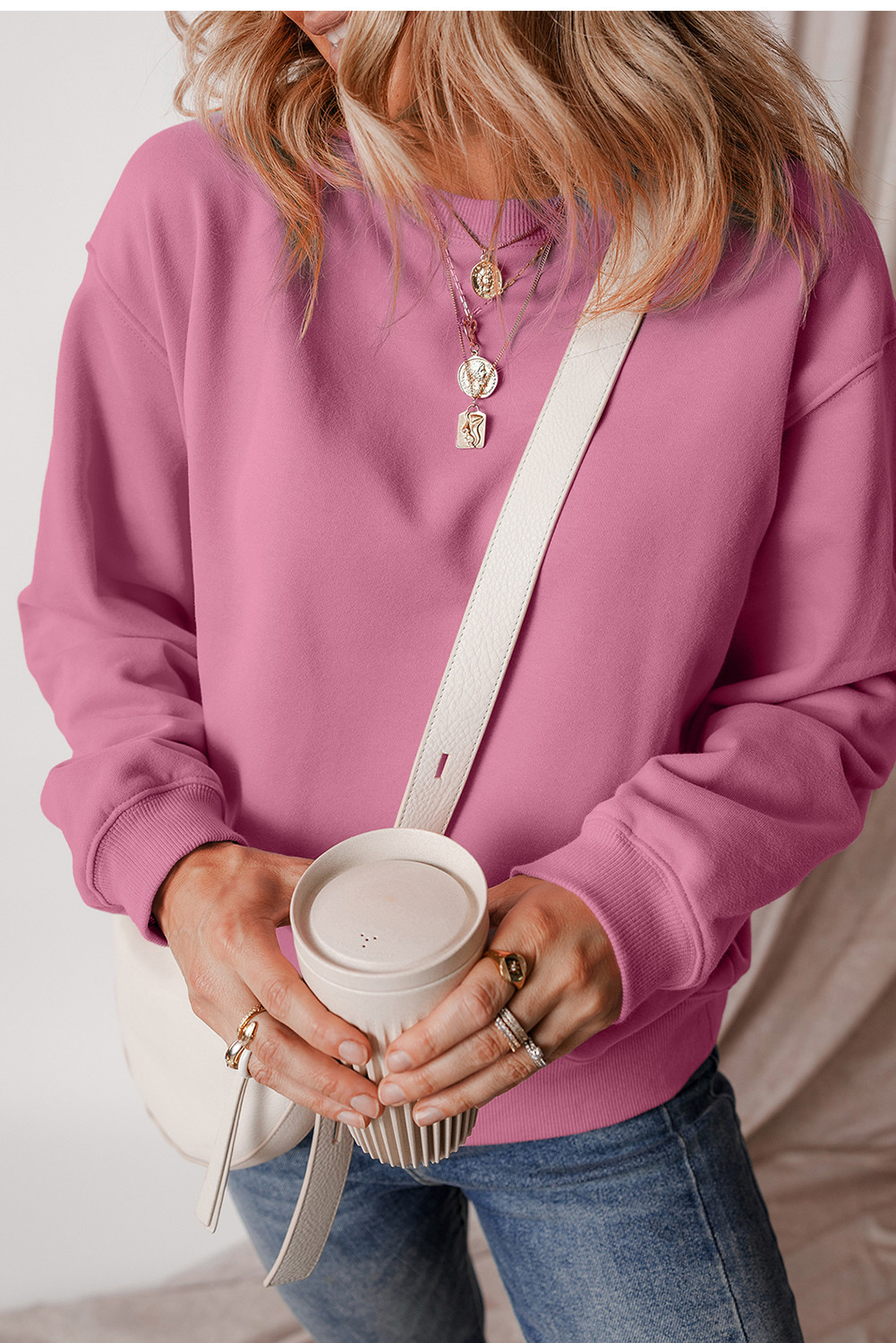 Meadow Mauve Solid Color Drop Shoulder Terry Sweatshirt