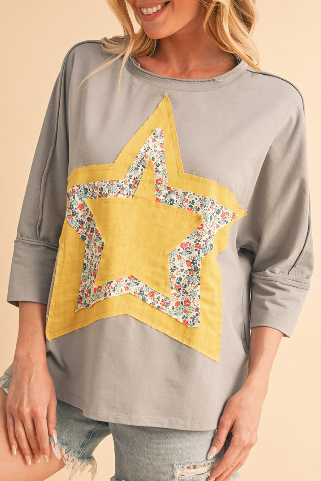 ShEwin DropshippErs MEdium GrEy FlorAl STAR PAtchEd ExposEd SEAm Top