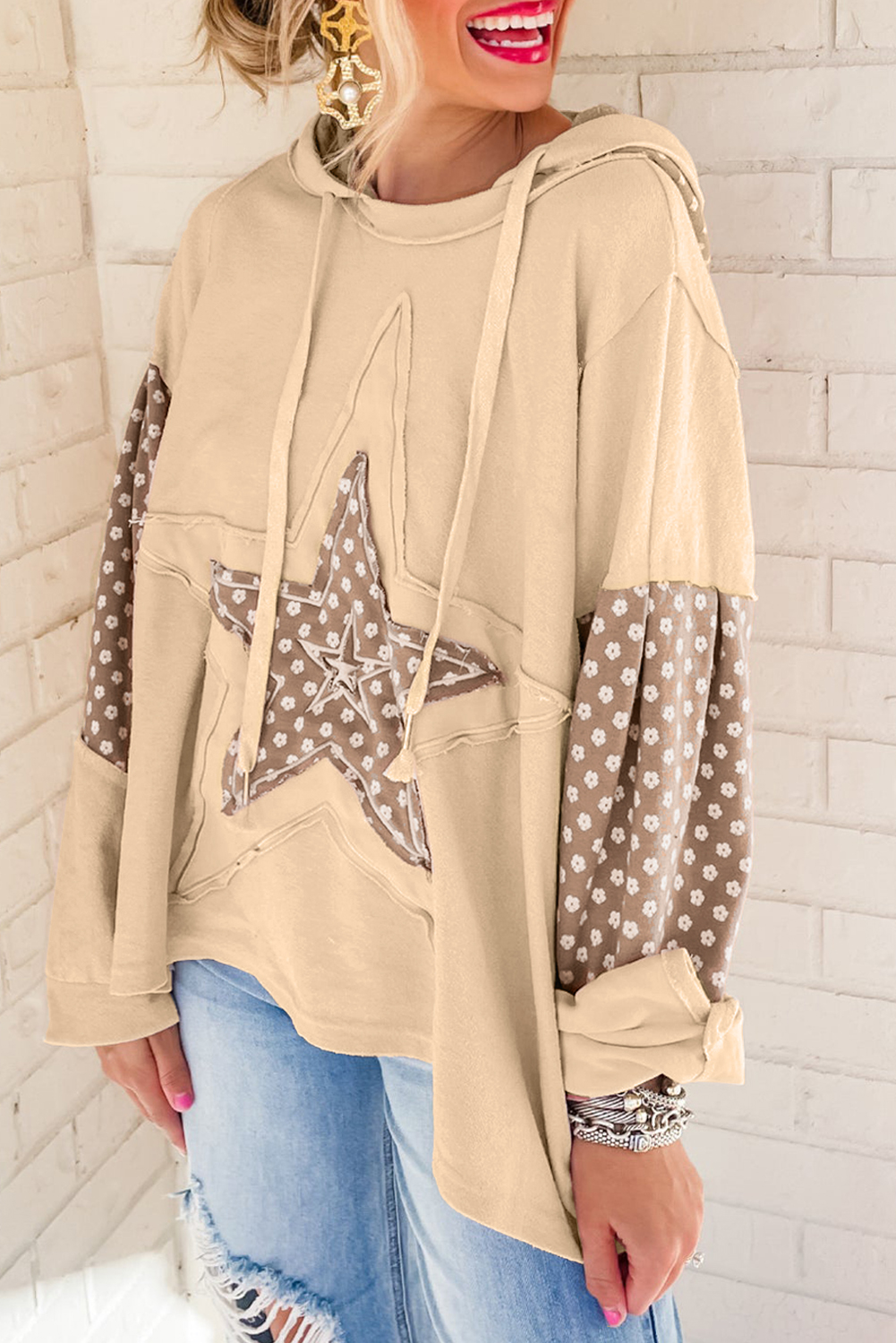 ShEwin WholEsAlE SouthErn Apricot FlorAl PAtchwork STAR PAttErn DrAwstring HoodiE