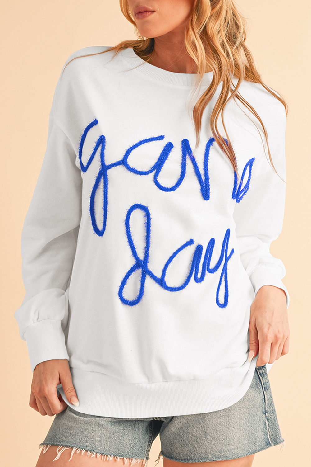 White Tinsel GAME Day Drop Shoulder Sweatshirt