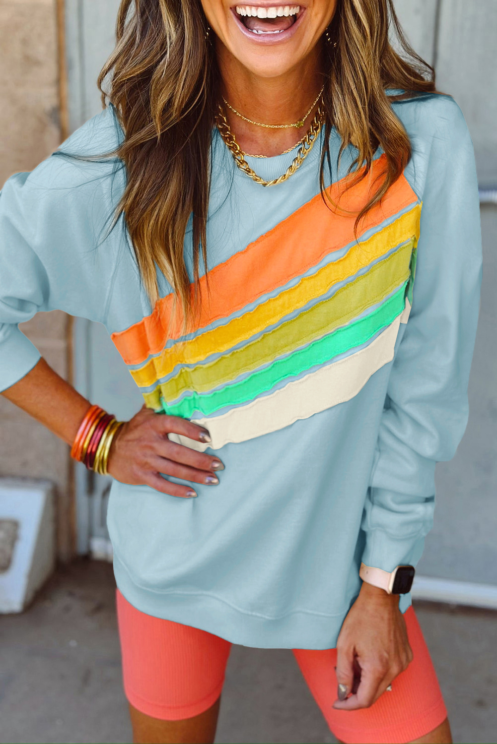 Beau Blue RAINBOW Colorblock Pullover Sweatshirt