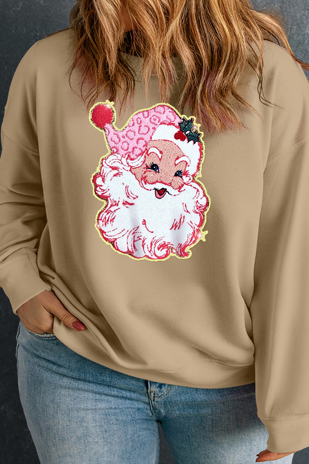 Apricot Santa Claus Graphic Drop Shoulder Plus Size Sweatshirt