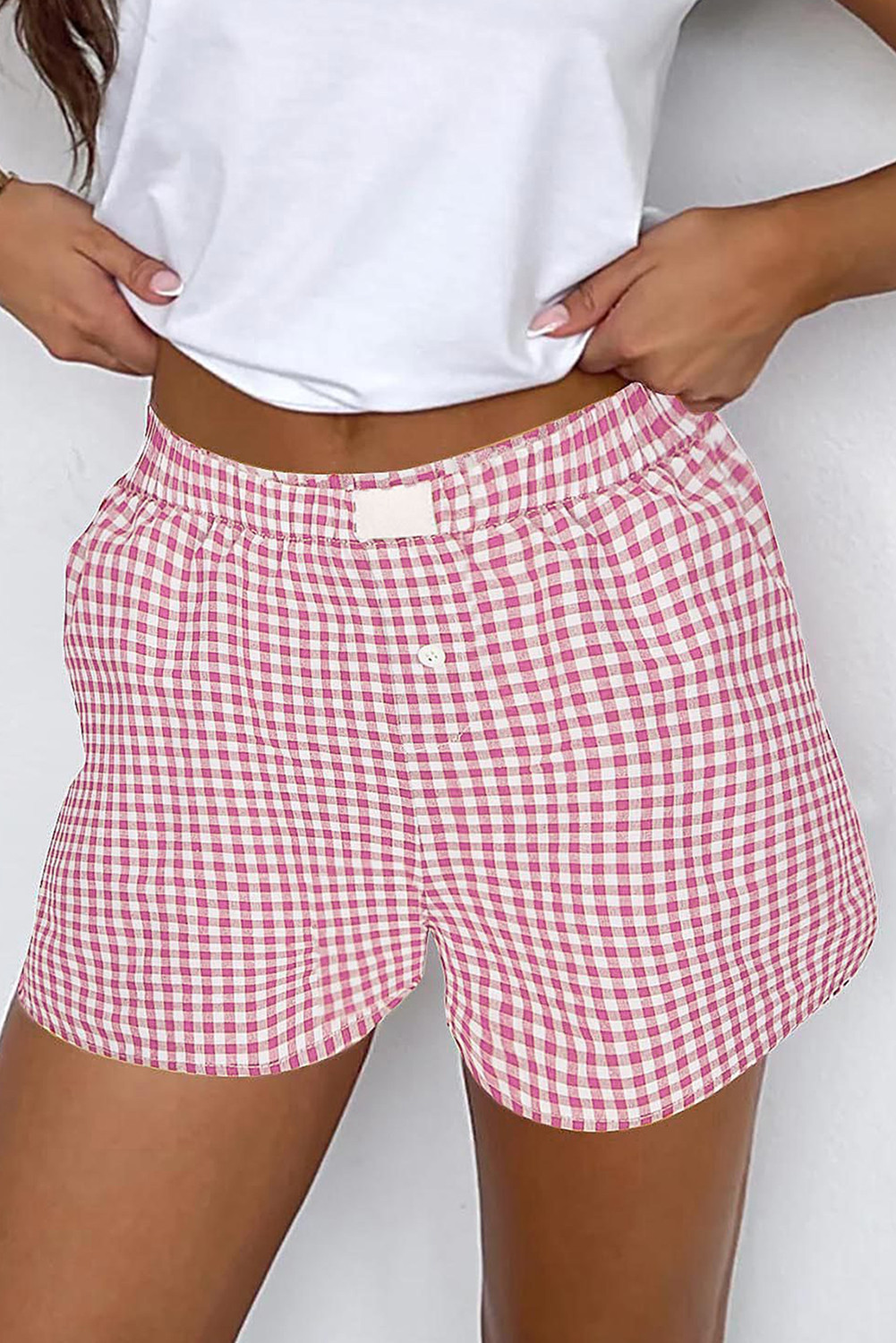 Rose Vintage Gingham Print High Waisted Loose Wide Leg Shorts