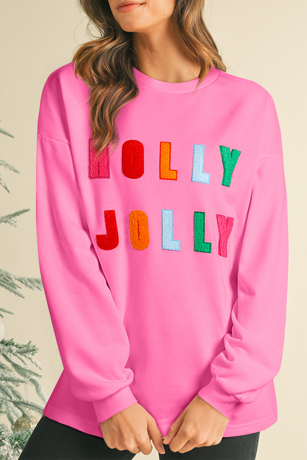 Bonbon Chenille Holly Jolly Graphic Christmas Long Sleeve Top