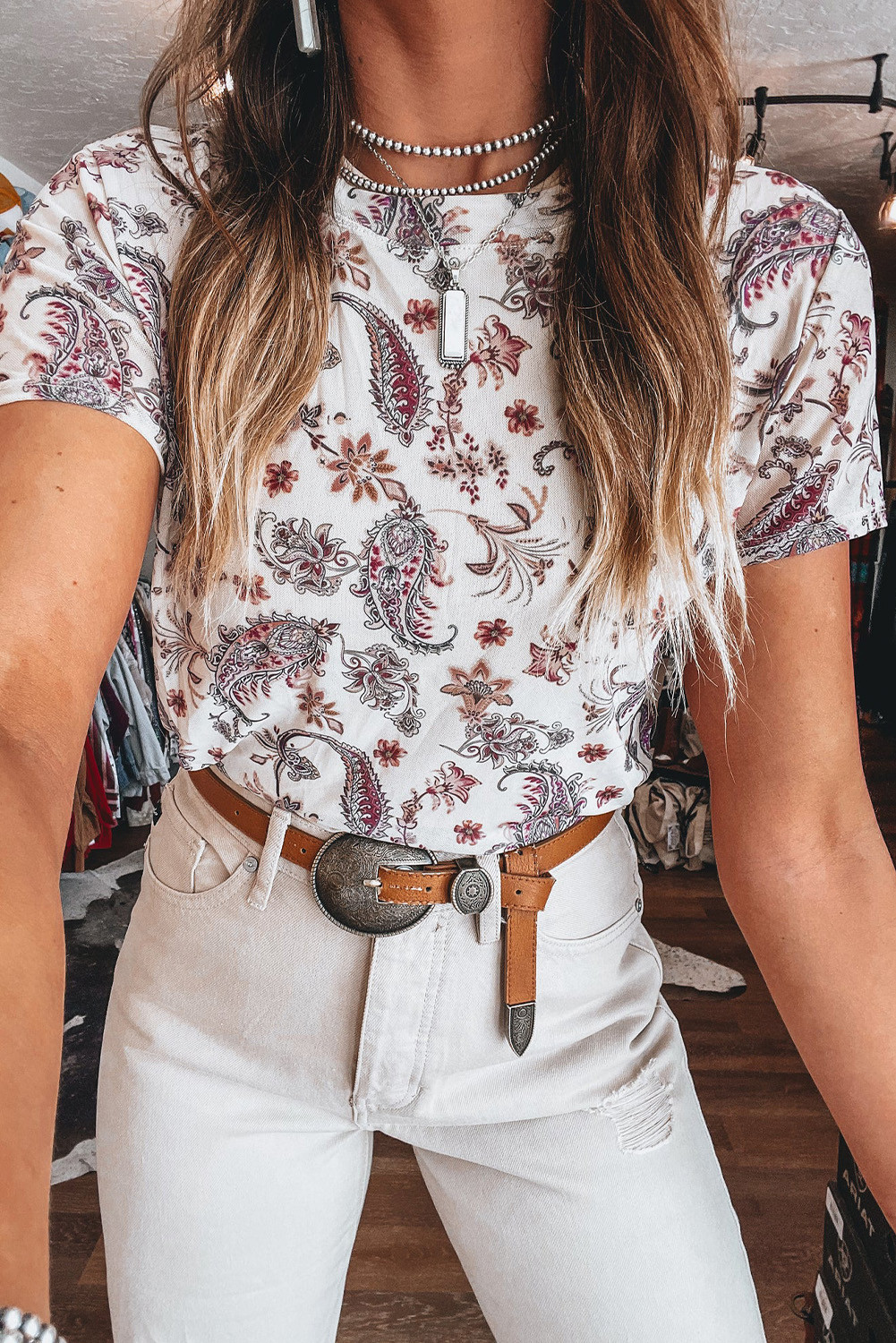 White Bohemian Paisley T Shirt