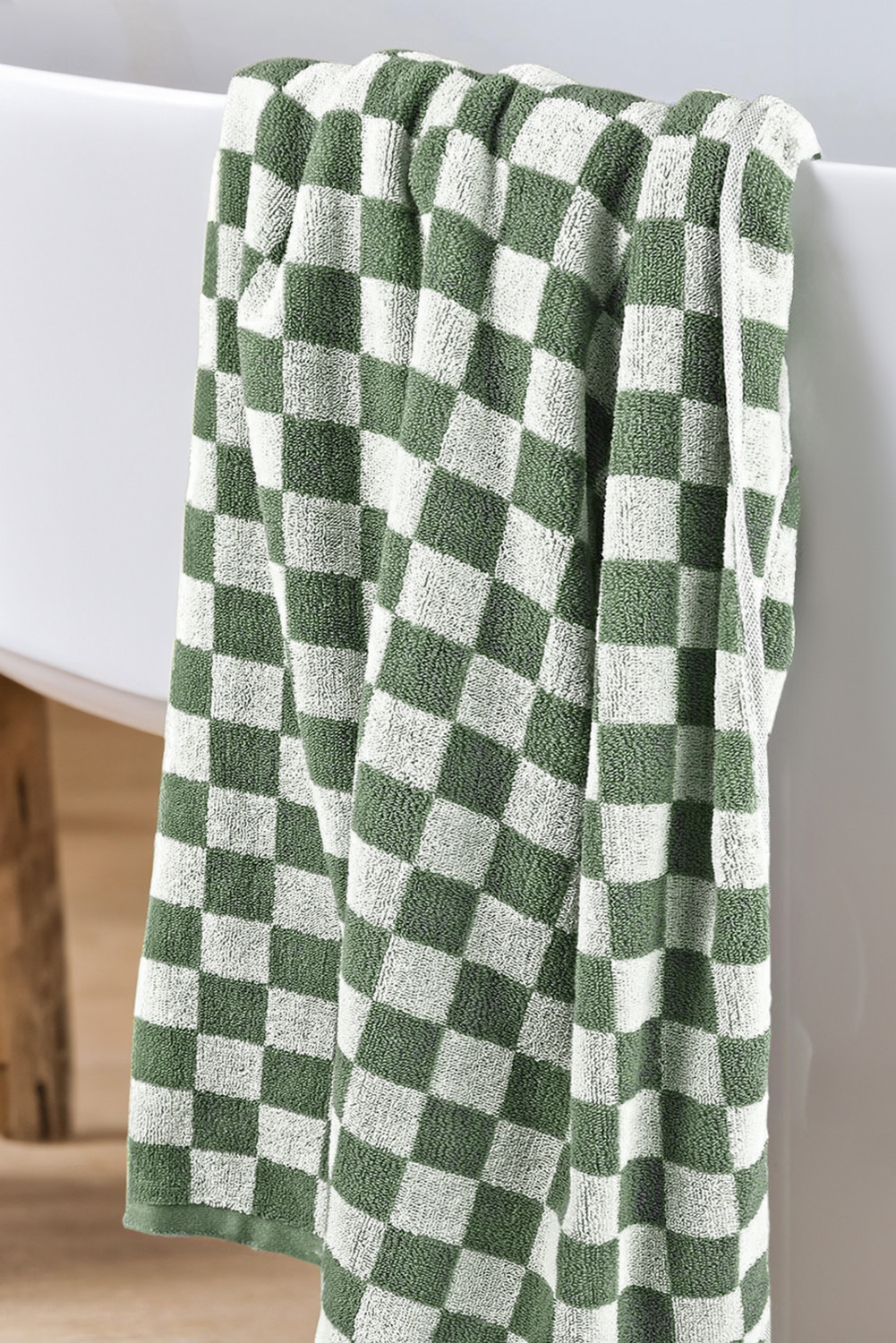 Grass Green Checkered Print Soft Large Bath Towel