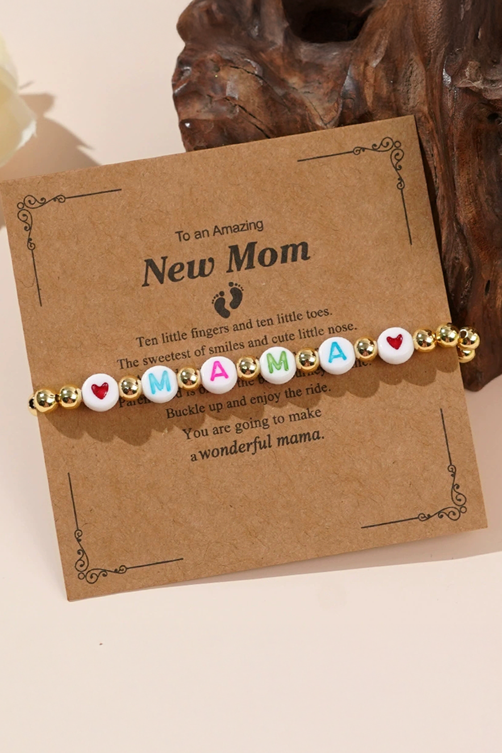 Gold Mama Heart Beaded Minimalist Bracelet