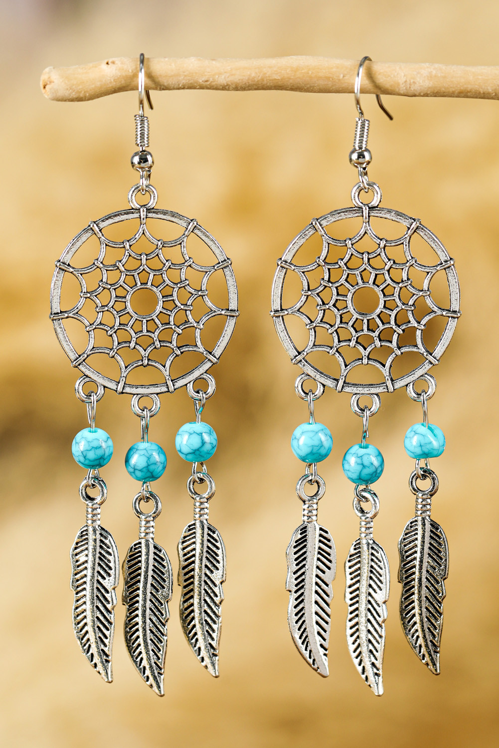 Silvery Turquoise Decor Alloy Dangle Earrings