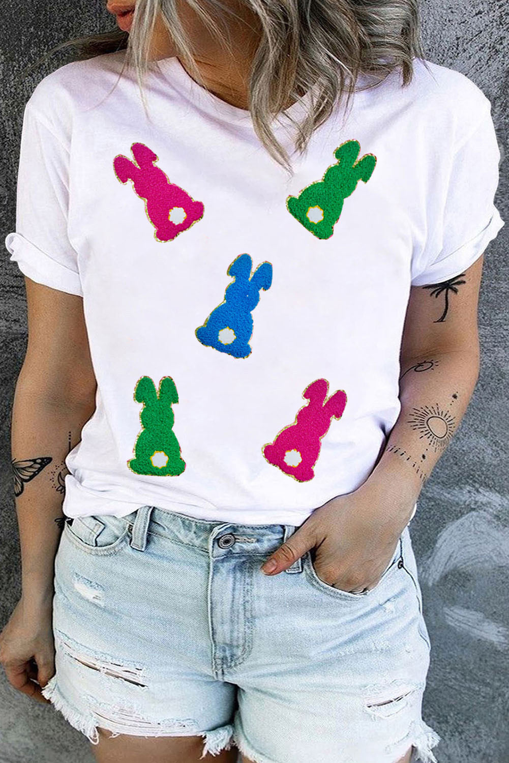 White Chenille Easter Bunny Graphic Plus Size Tee