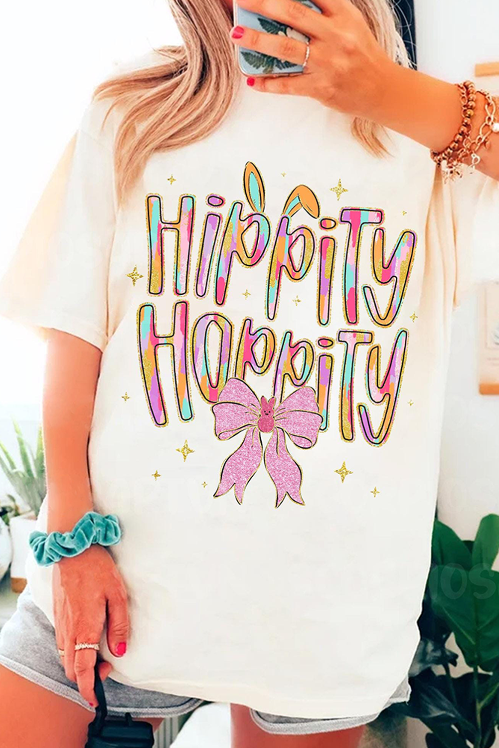 White Hippity Hoppity Graphic Loose Tee