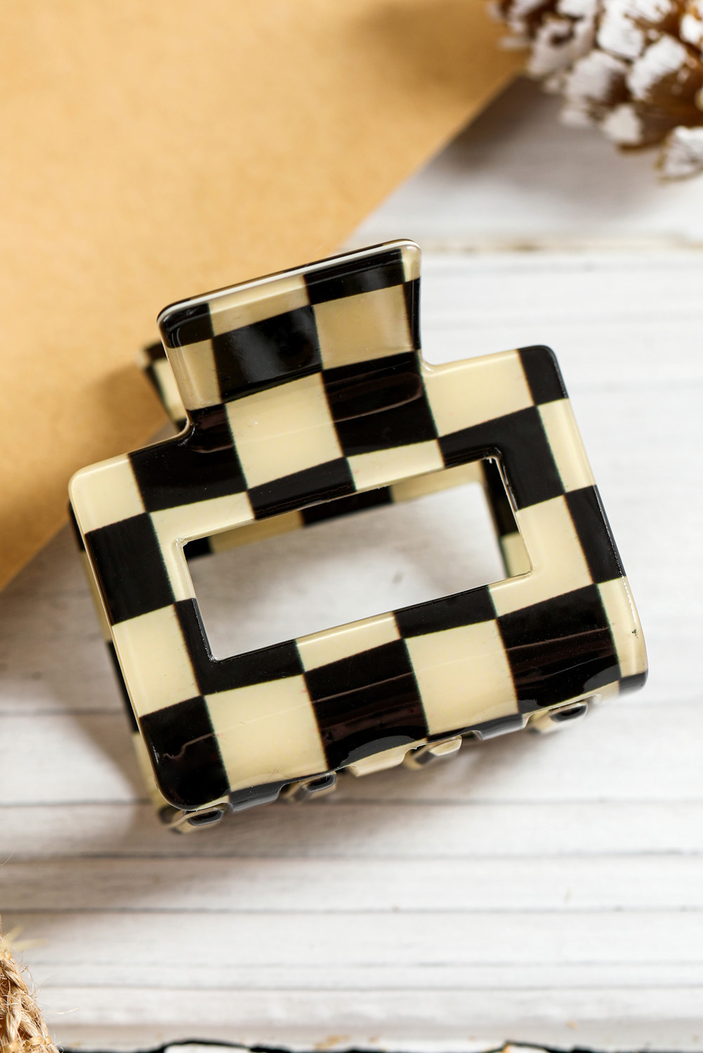 Shewin Wholesale Trendy Black Checkerboard Print Hollowed Mini Square Claw Clip