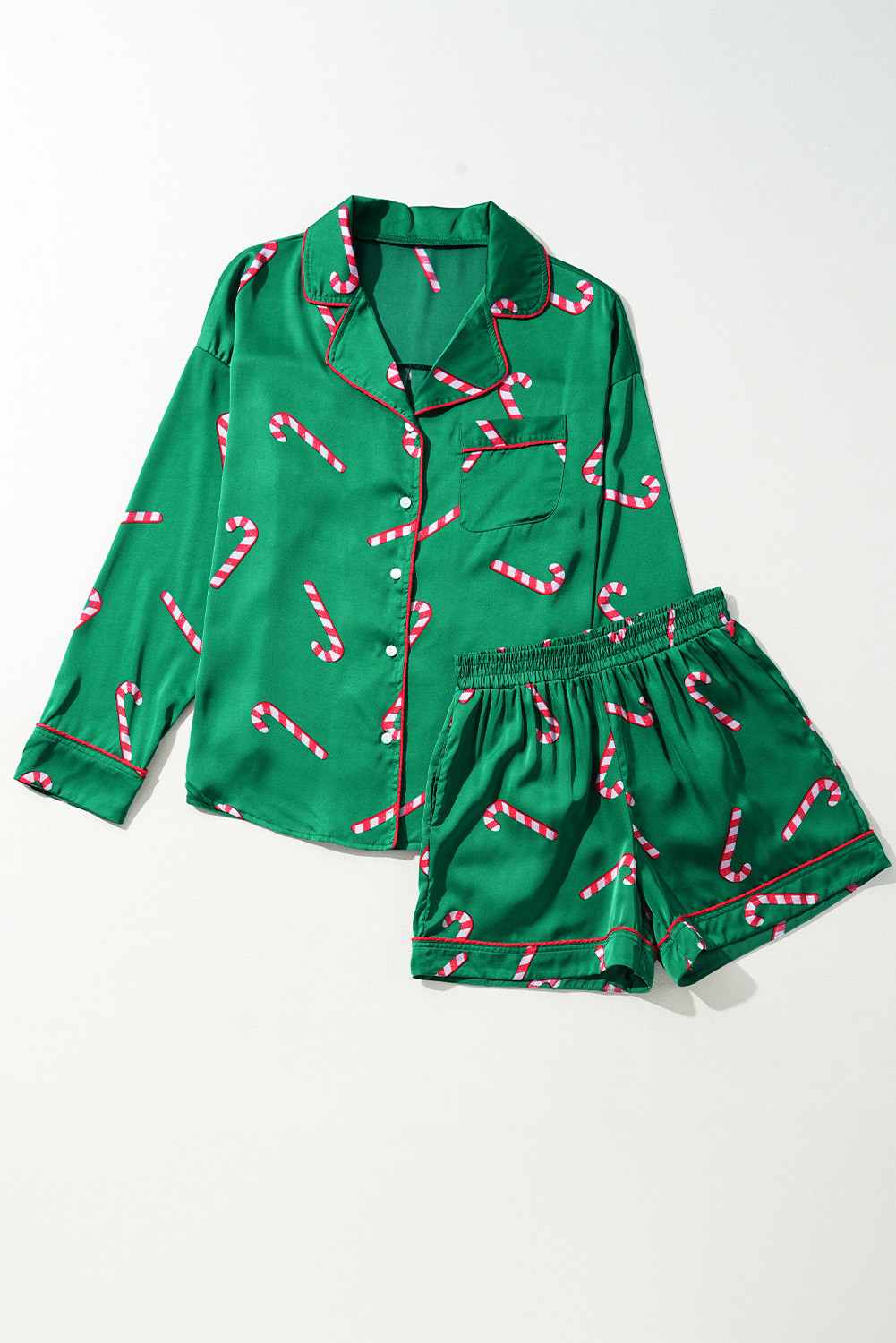 Green Candy Cane Print Christmas Pajama Set