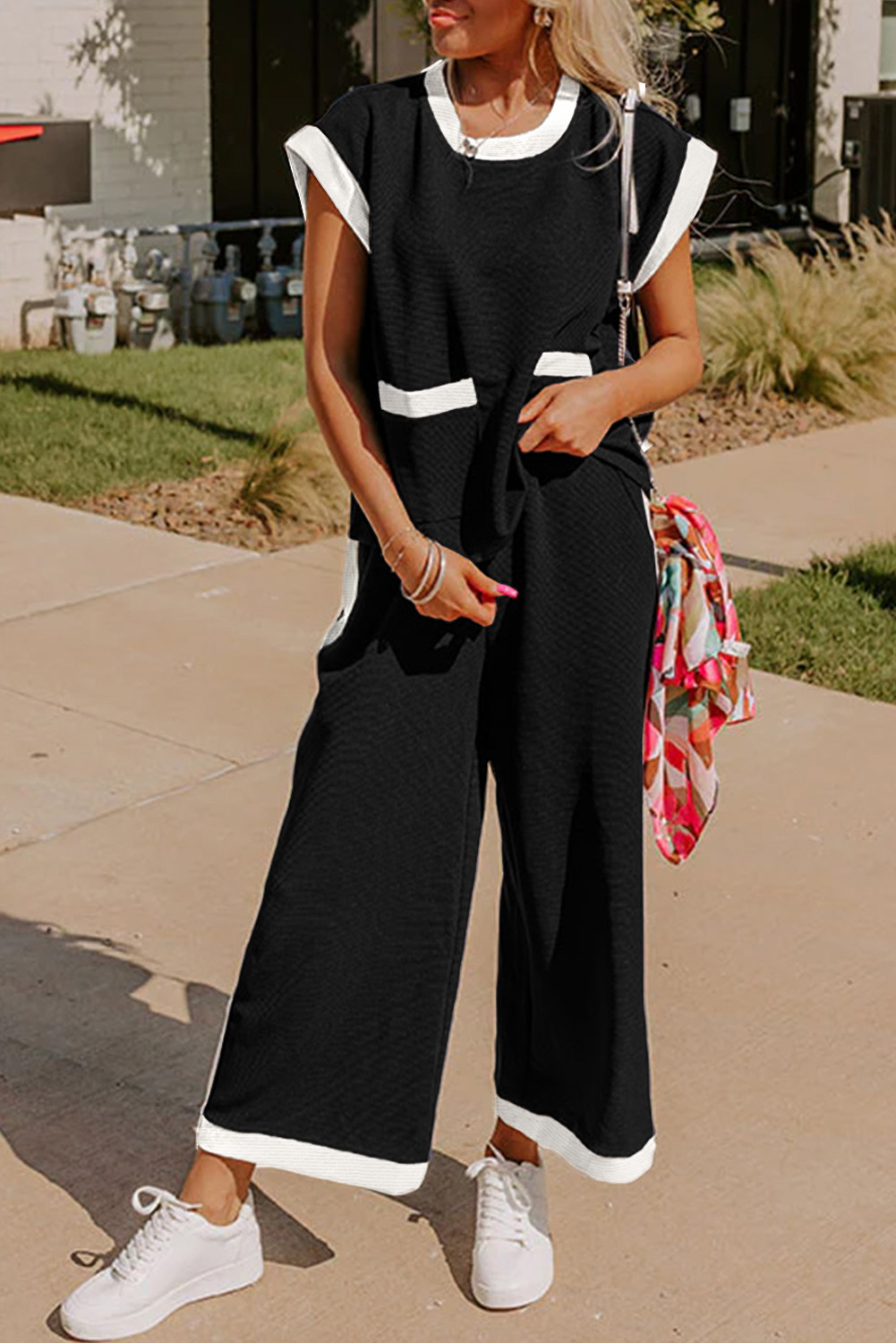 wholesale contrast trim pants sets