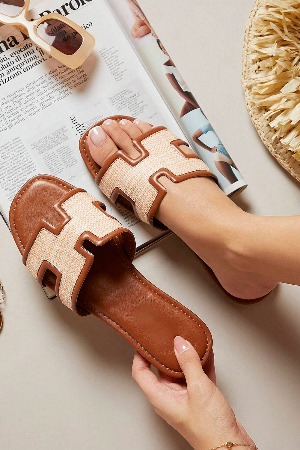 Coffee Hollow Out Open Toe Slippers