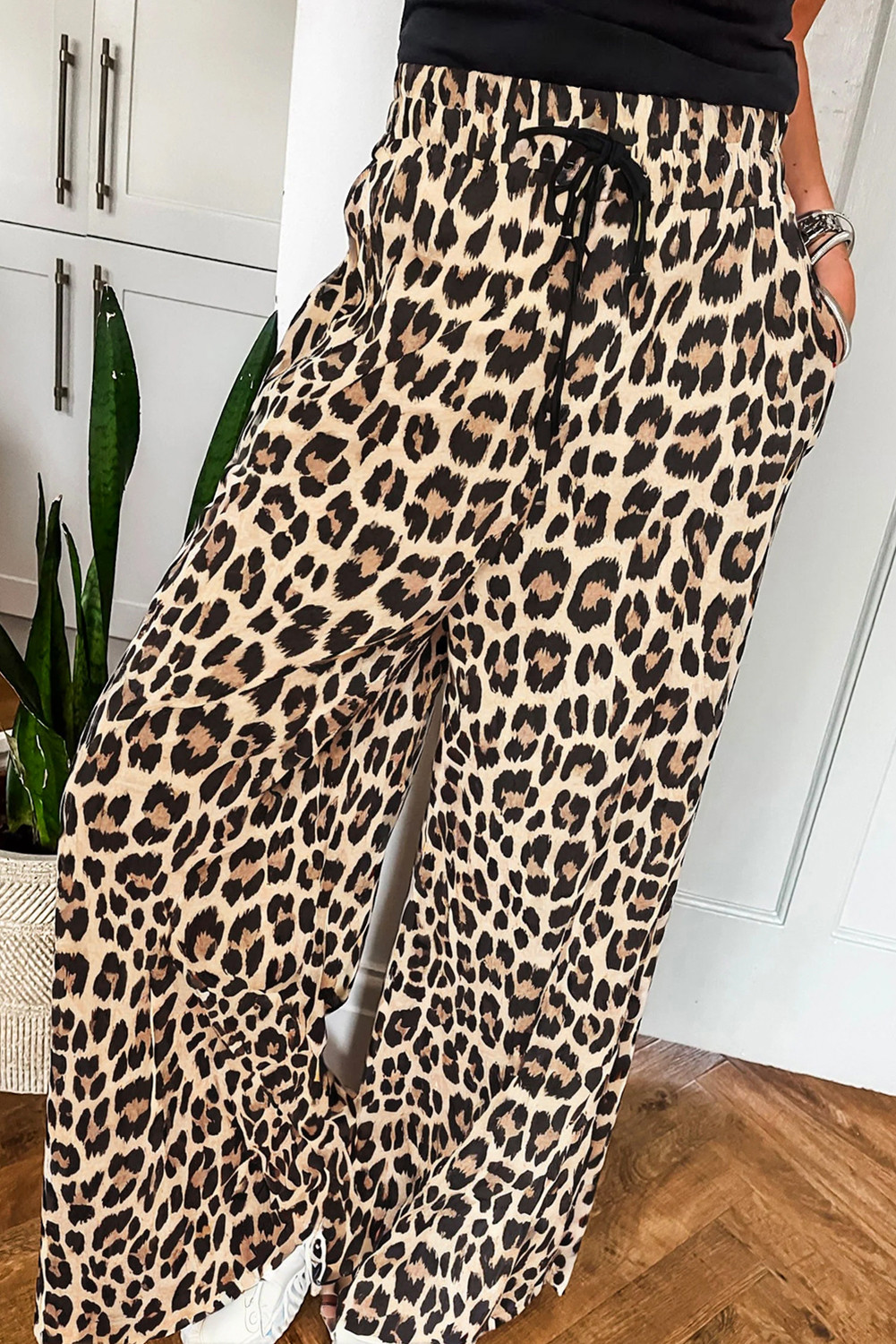 Parchment Allover Leopard Print Wide Leg Pants