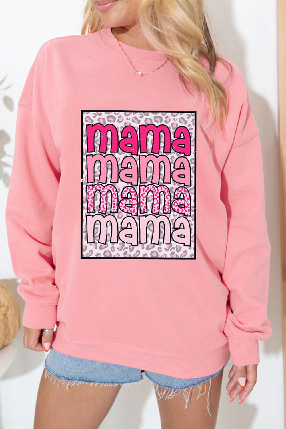 Pink Leopard mama Graphic Mothers Day Sweatshirt