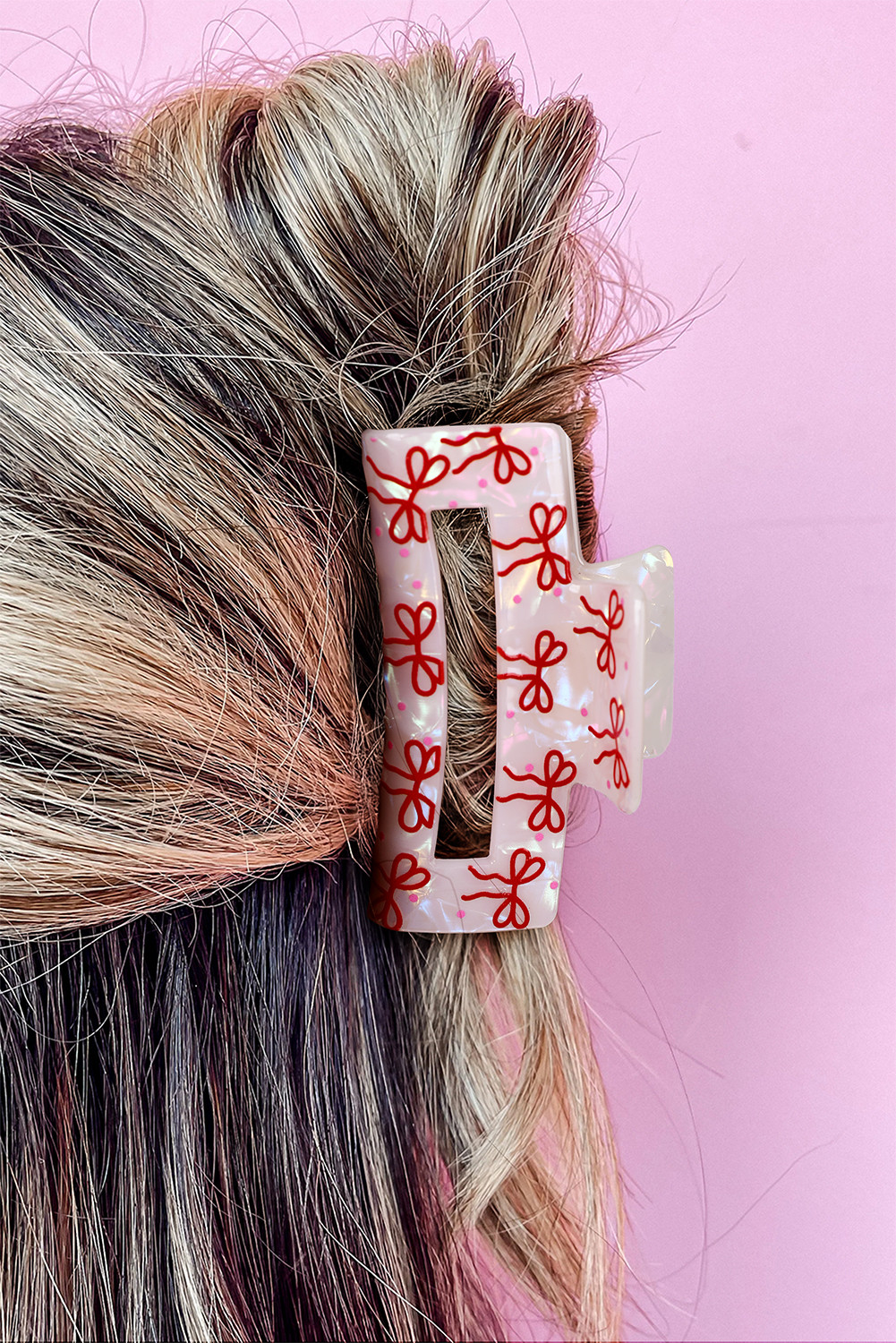 Racing Red Bow Print Rectangle Hair Claw Clip