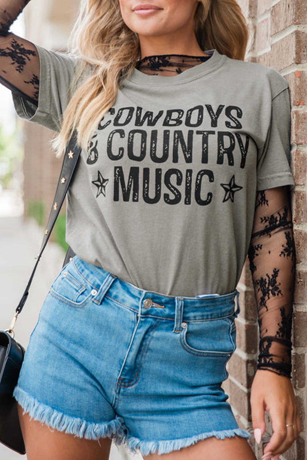 Grey Cowboys & Country Music Graphic Crew Neck T-Shirt