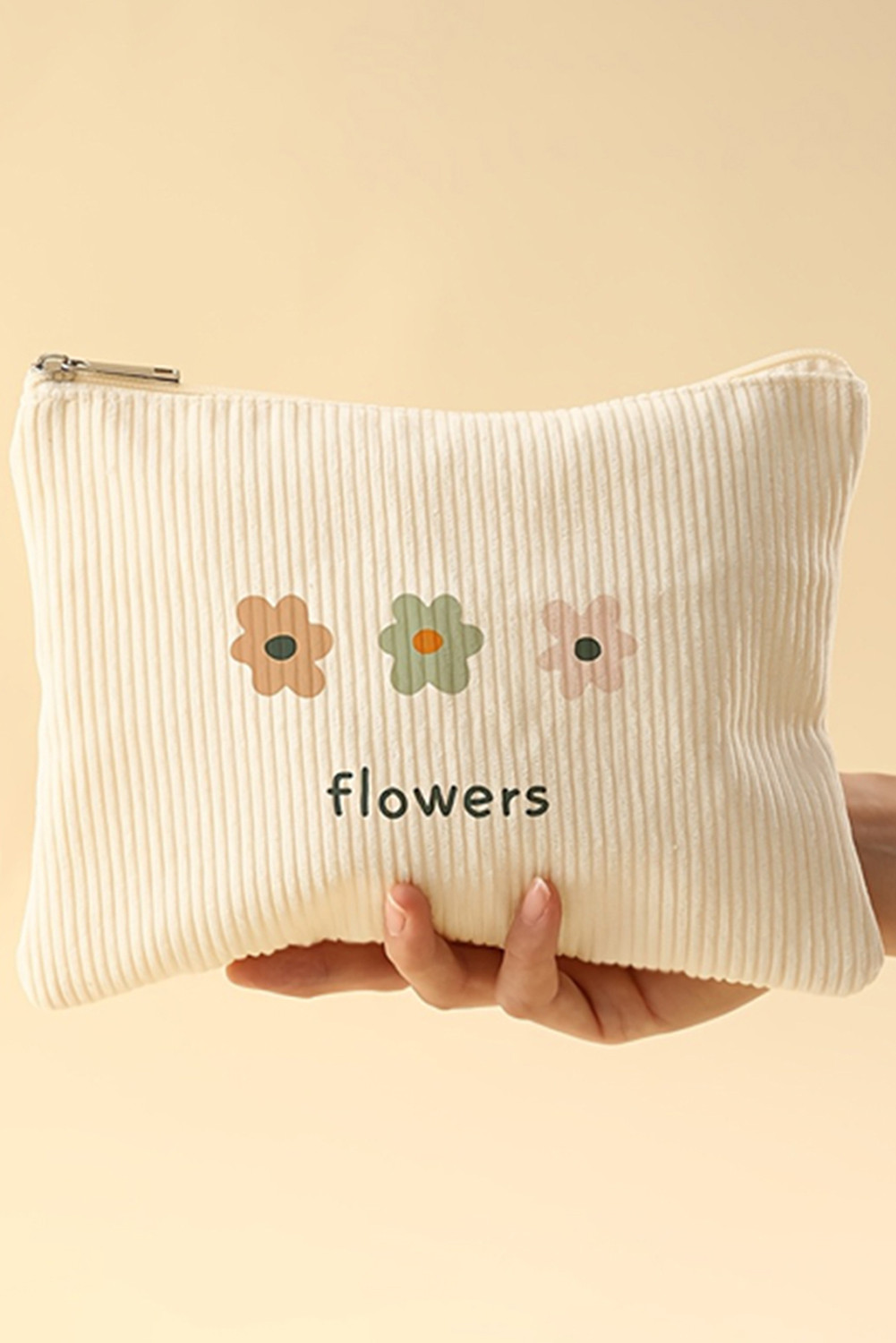 White Cute Flowers Makeup Bag