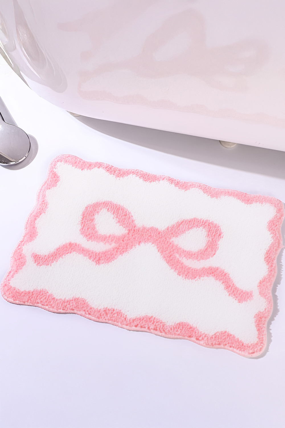 Pink Bow Plush Entryway Mat