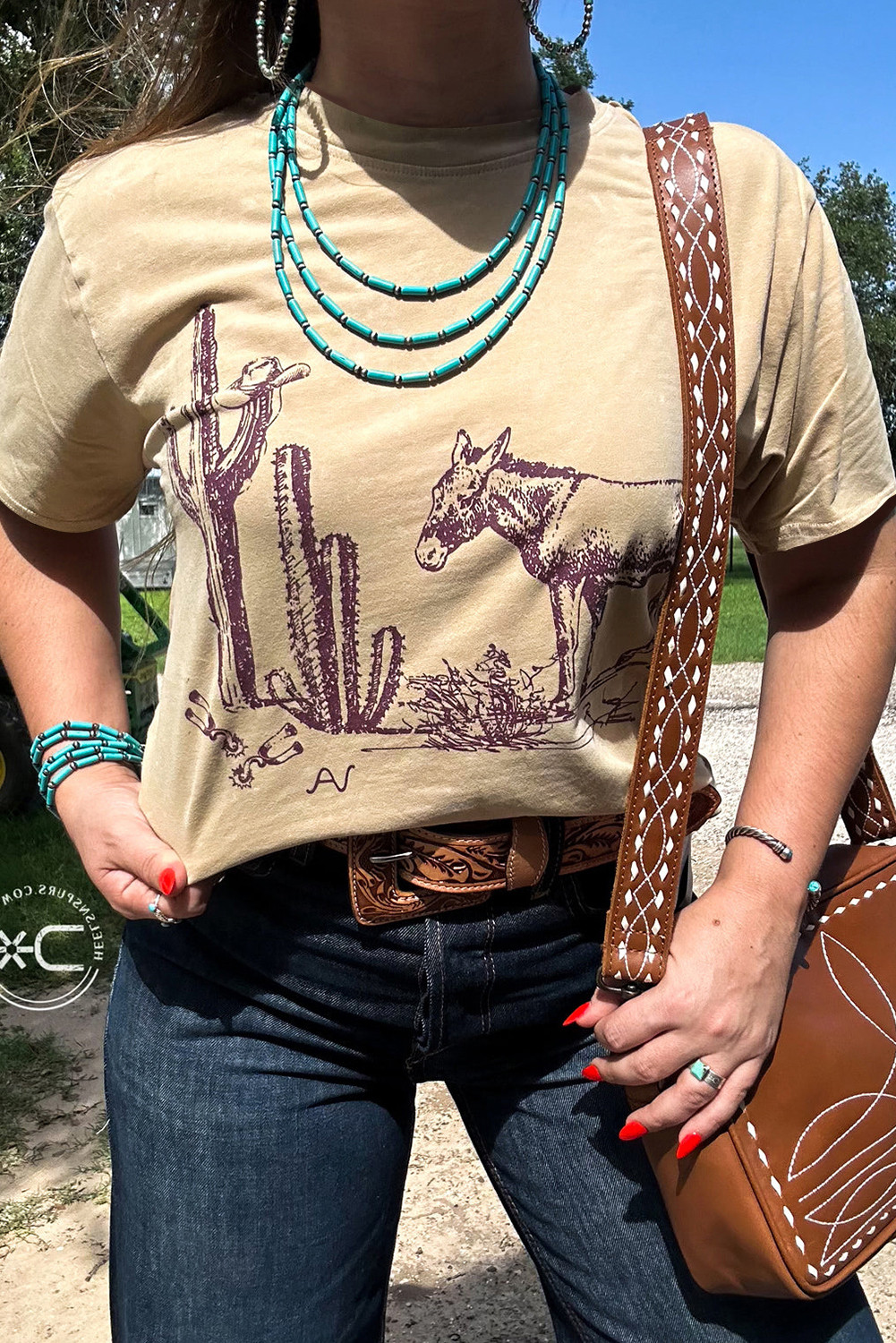 Parchment Burro Cactus Graphic Crew Neck Plus Size Tee
