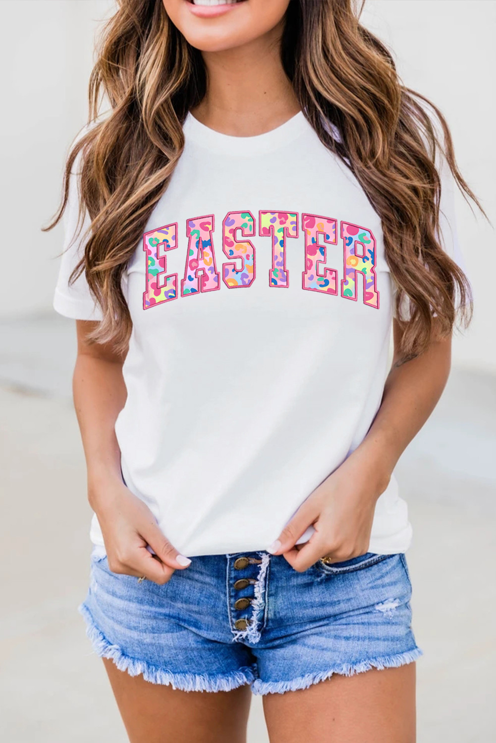 White Cheerful EASTER Letter Graphic Tee