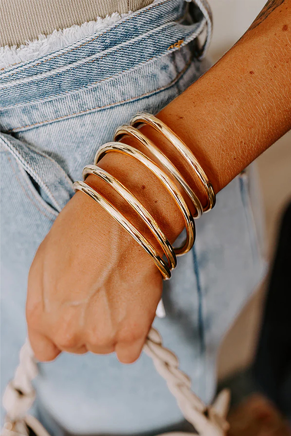 Gold Minimalist Alloy Bangle Bracelet Set