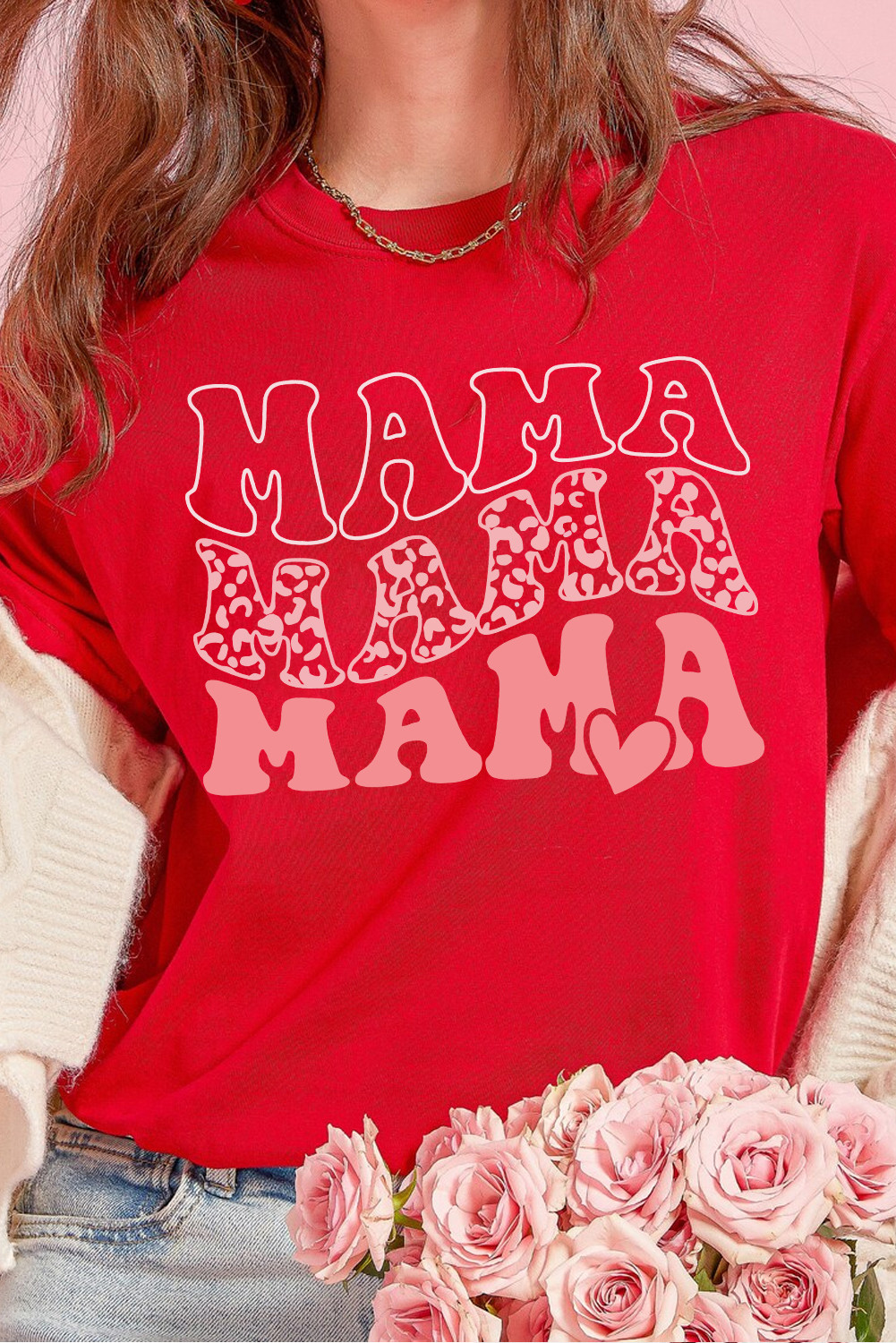 Red Heart MAMA Letter Crewneck T Shirt