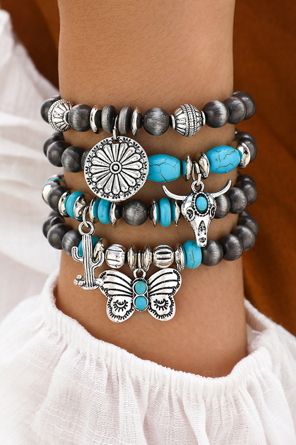 Silvery Vintage Western Beaded Bracelet