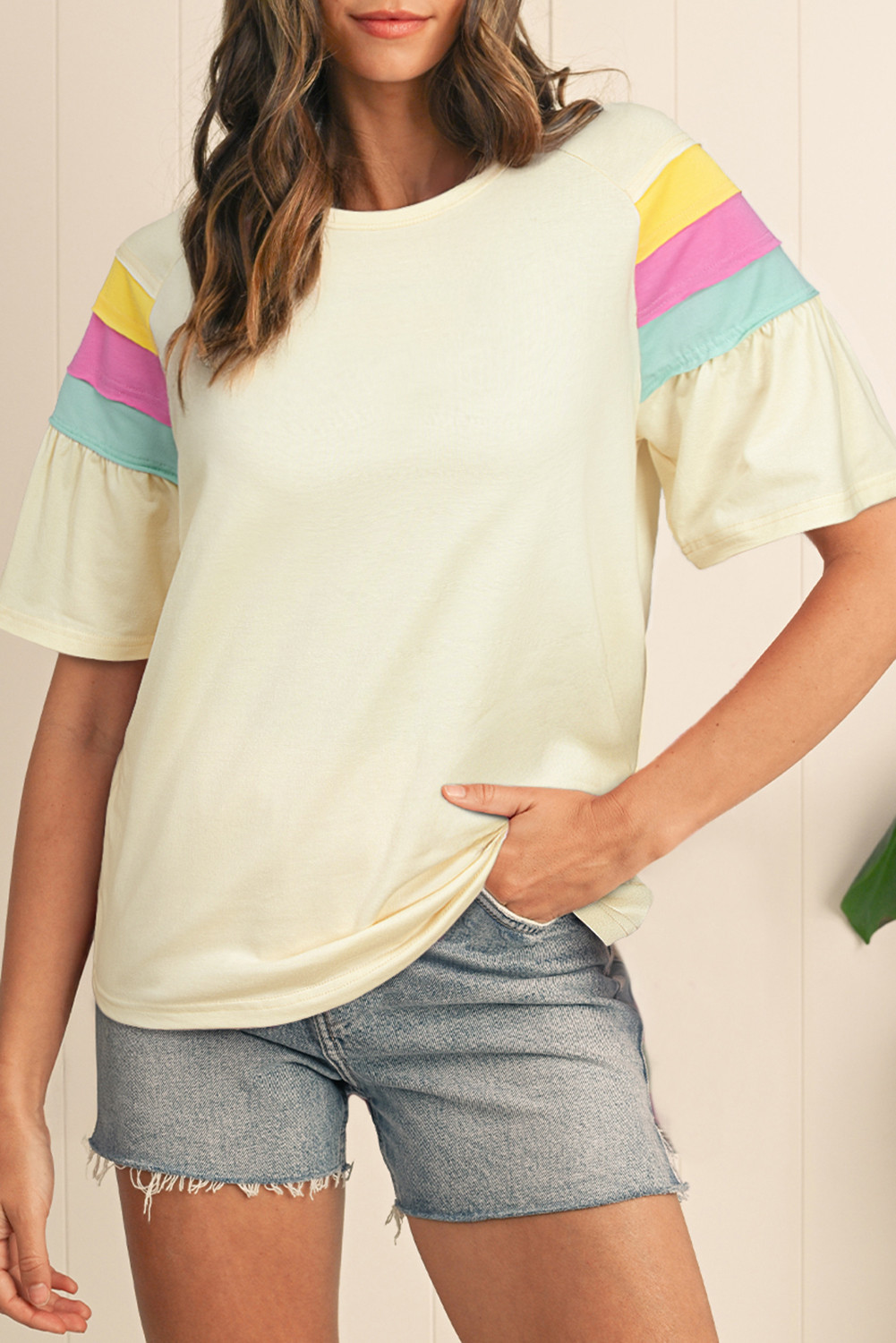 White Colorblock Short Sleeve Round Neck T-Shirt